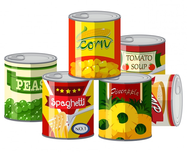 Vector pile of different canned food