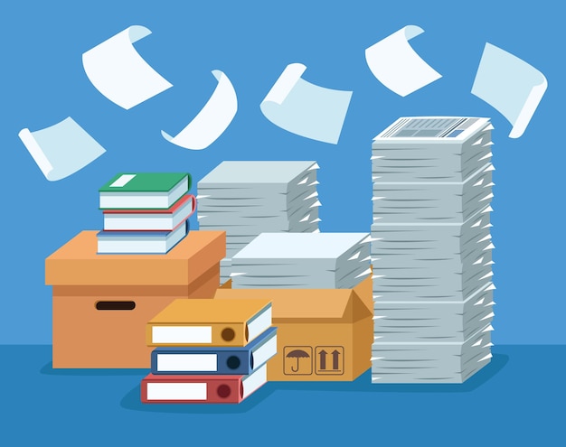 Vector pile documents in boxes