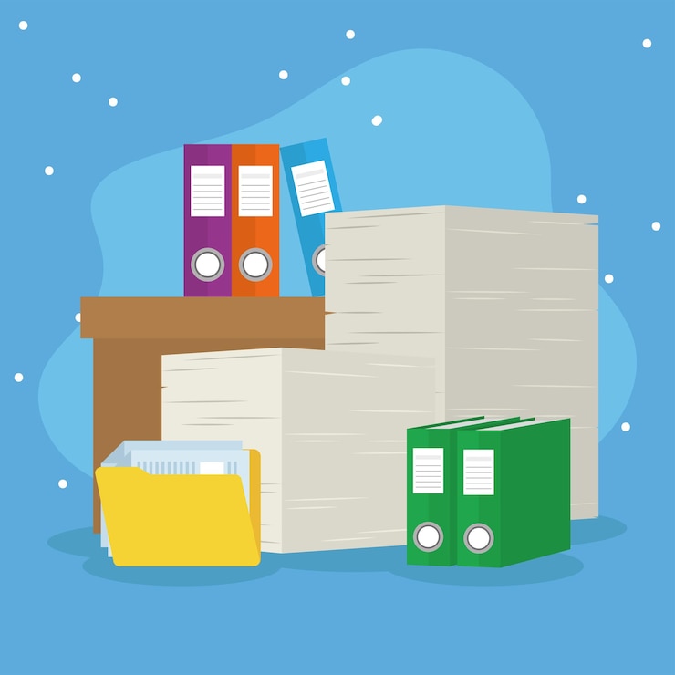 Vector pile documents and folder design
