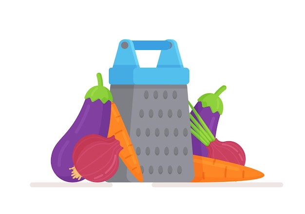 Pile of fresh vegetables and grater