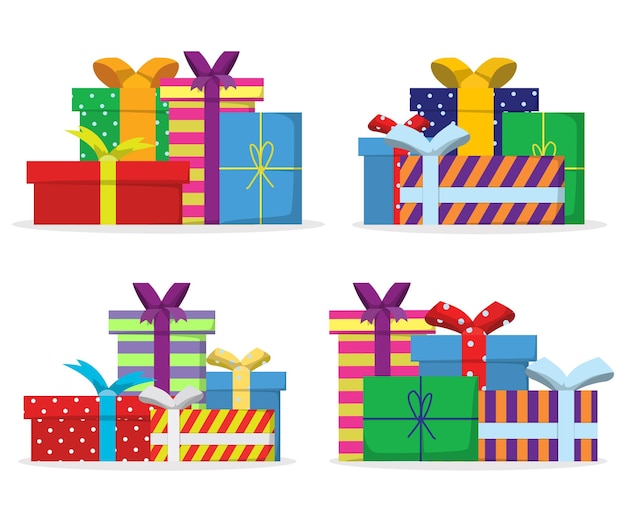 Pile of gifts box for christmas, new year, surprise , birthday, discount, holidays concept flat icon