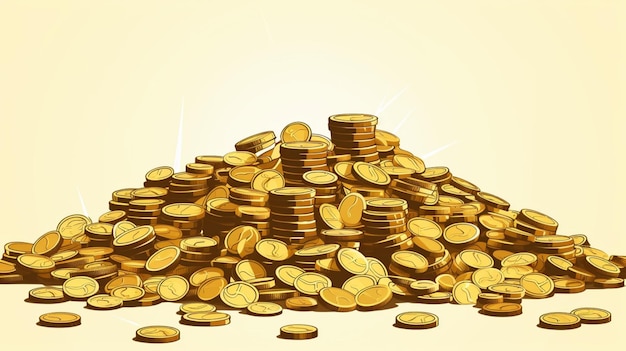 Vector a pile of gold coins with a gold background