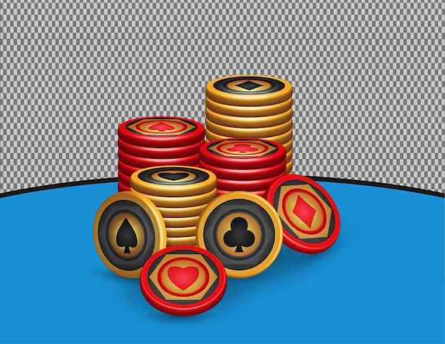 Mucchio di fiches da poker oro e rosse, elementi di design del gioco per casinò. illustrazione vettoriale 3d