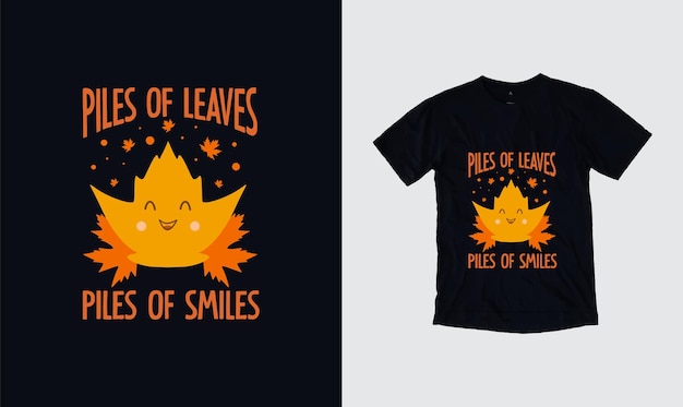 Куча листьев Куча улыбок Осенние векторные цитаты Иллюстрация для принтов на футболках