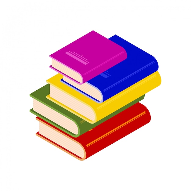 Vector pile of multicolored books in isometric style