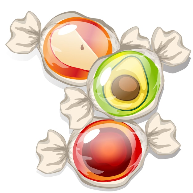 ベクトル 白で分離されたハードフルーツキャンディーの山