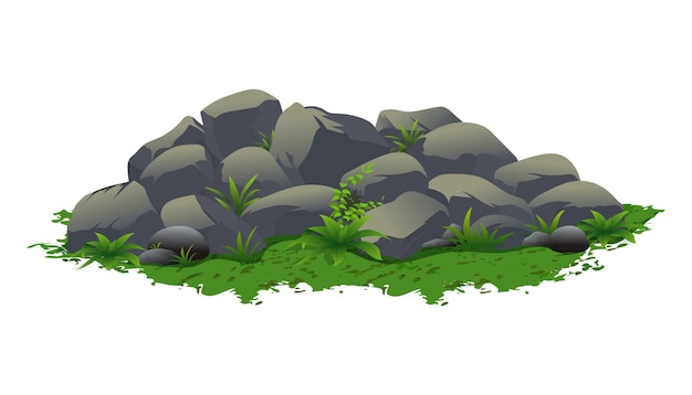 ベクトル 緑の草のベクトル図と岩の山