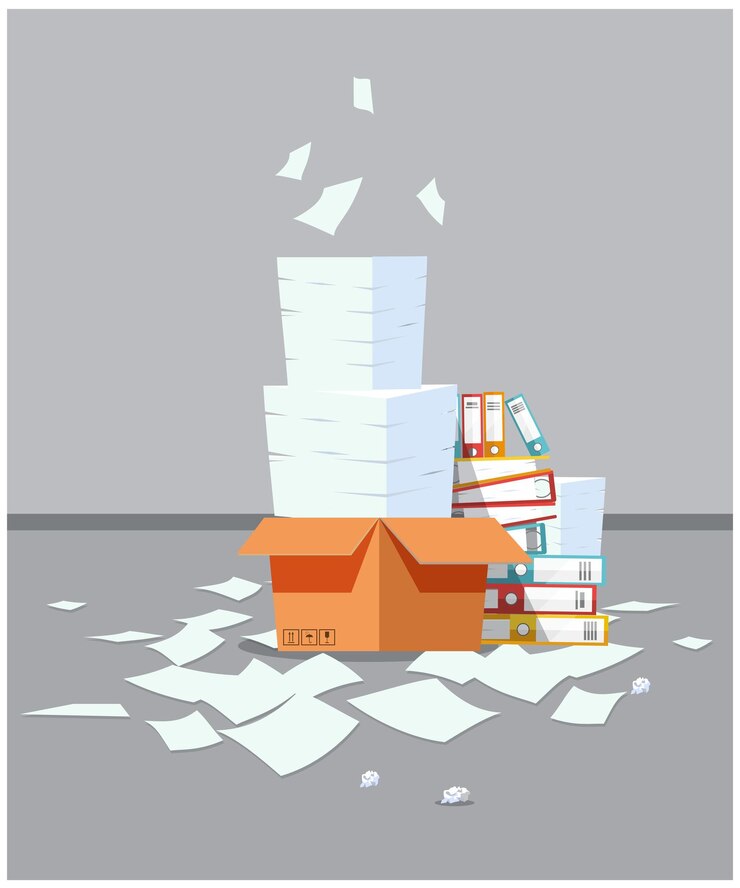 Vector pile of paper documents and file folders stock illustration