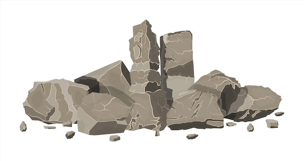 Vector pile of rock stone. stones rocks in variuos sizes