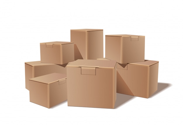 積み重ねられた密封商品の段ボール箱の山。