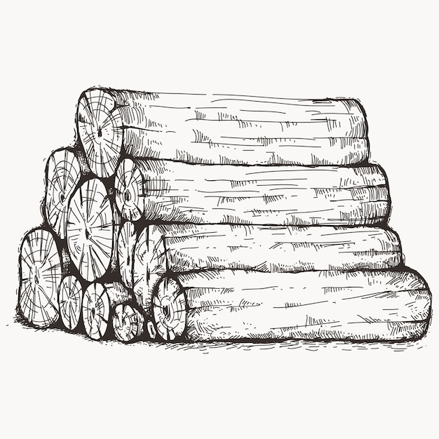 Vector piled up log wood sketch