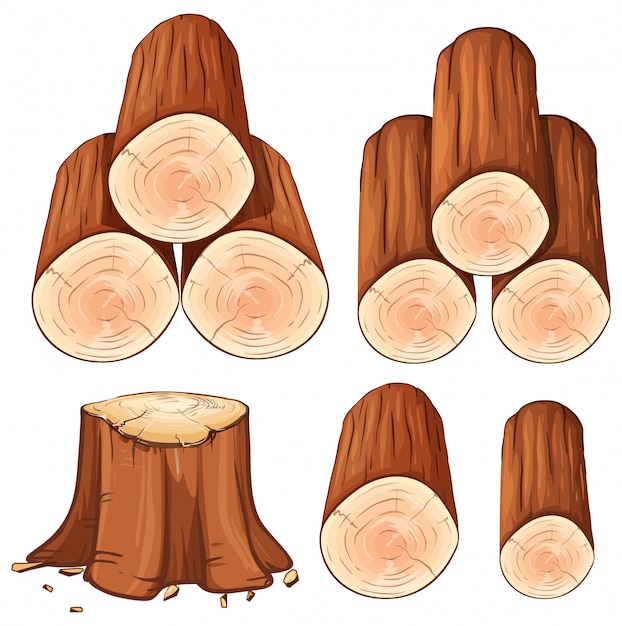 Piles of firewood and stump tree illustration