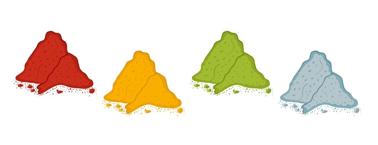 Vector piles of indian spices powders in different colors