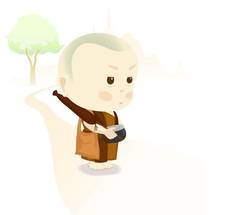 Vector pilgrimage flat illustration of novices according to buddhism