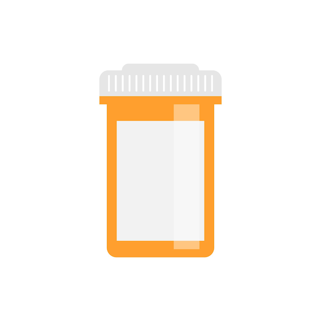 Pill bottle icon in flat style Medical capsules vector illustration on white isolated background Pharmacy sign business concept