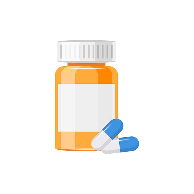 Icona del flacone della pillola in stile piatto illustrazione vettoriale delle capsule mediche su sfondo bianco isolato concetto di business del segno della farmacia