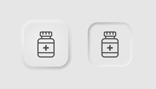 Иконка бутылки с таблетками в стиле неоморфизма Иконки для бизнеса белый UI UX Символ антибиотика-болеутоляющего Аспириновая медицина первая помощь Неоморфный стиль Векторная иллюстрация