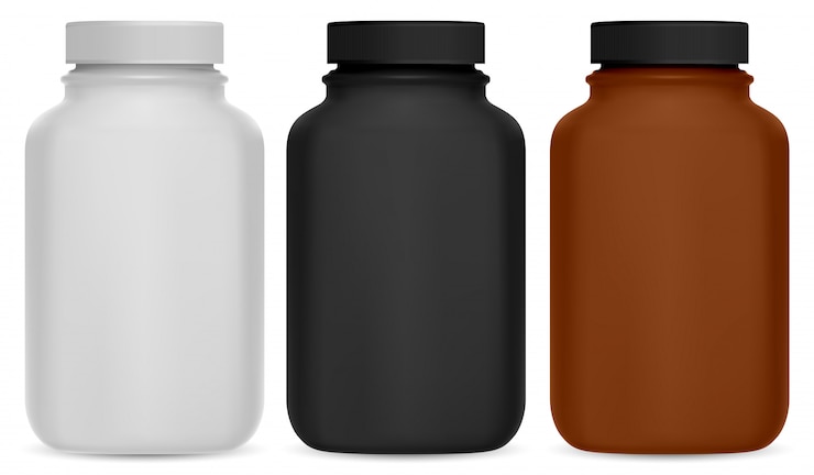 Vector pill bottle. vitamin supplement 3d package 