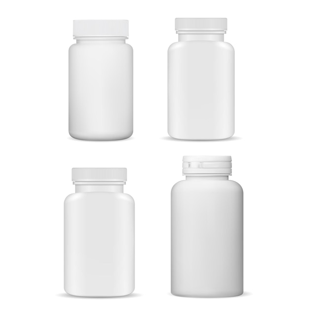 Pill bottle white blank Plastic vitamin container vector