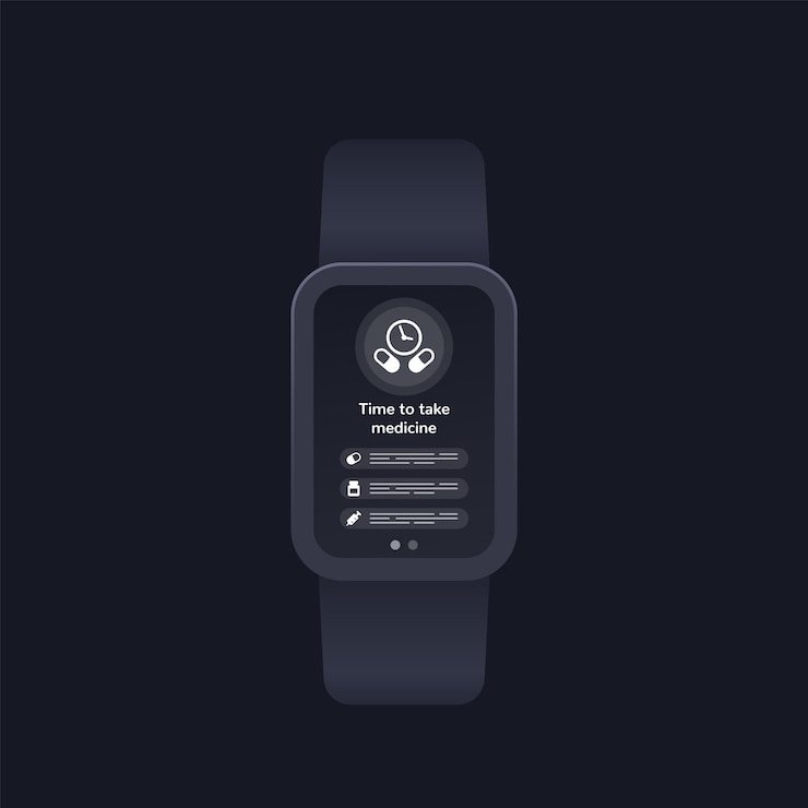 Vector pill reminder medical app in smart watch