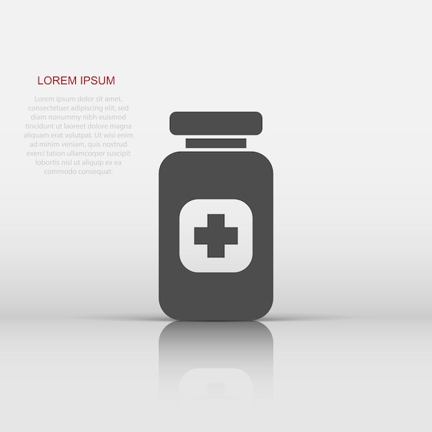 Pill vector icon in flat style Tablet illustration on white isolated background Bottle medical concept