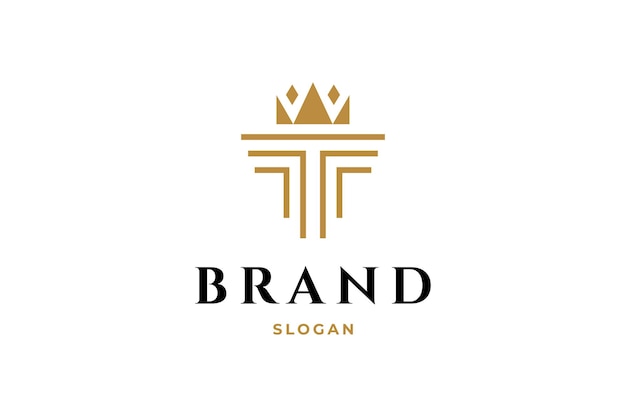 Pillar icon flat vector logo design with luxury crown combination