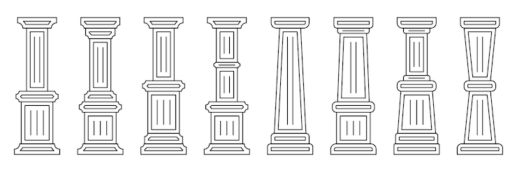 Vector pillar icon set ancient style design line vector isolated on white background