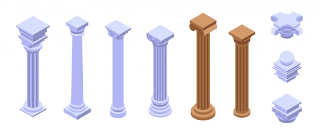 Vector pillar icons set, isometric style