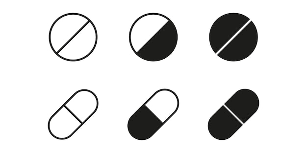 Pillen icon vector set Eenvoudige en bewerkbare pillen iconen Geneesmiddel en farmaceutisch symbool