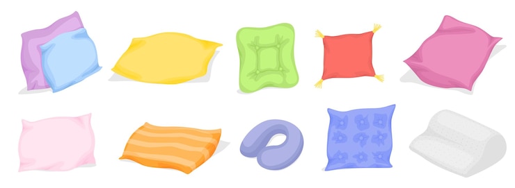 Vector pillow big set with decorative pattern flat cartoon style interior textile pillows for sofa bed
