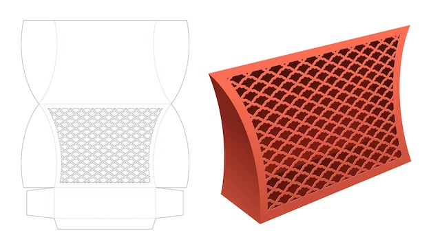 Коробка для подушки с трафаретным шаблоном для высечки из японского паттена и 3D-макетом