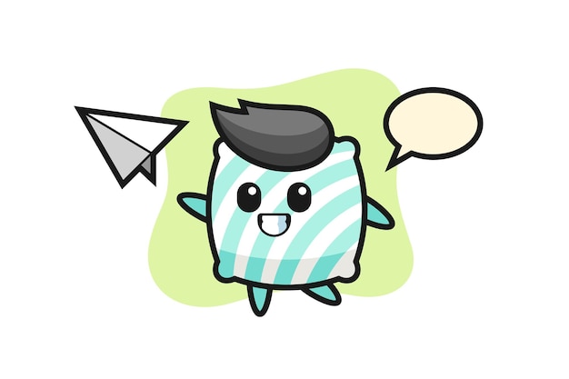 Подушка мультипликационный персонаж, бросающий бумажный самолетик, милый стиль дизайна для футболки, стикер, элемент логотипа