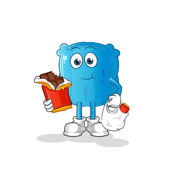 Pillow eat chocolate mascot. cartoon vector