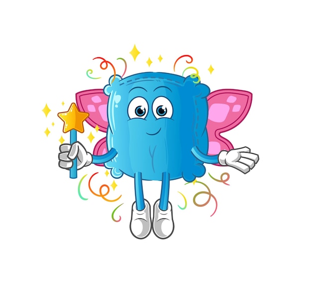 Pillow fairy with wings and stick. cartoon mascot vector
