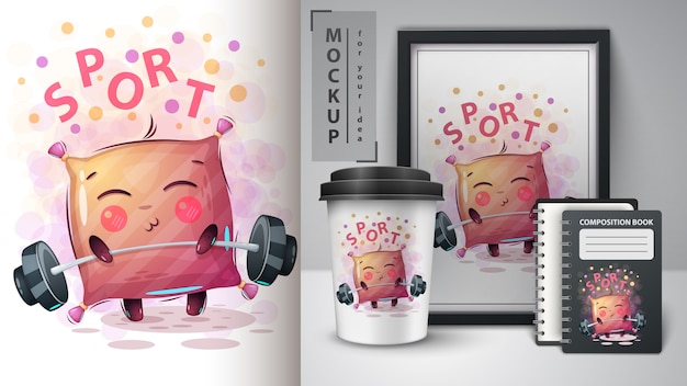 Pillow lifestyle barbell illustration and merchandising