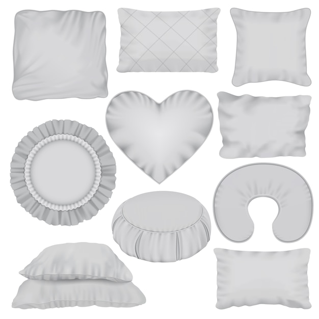 Pillow mockup set. Realistic illustration of 10 pillow mockups for web