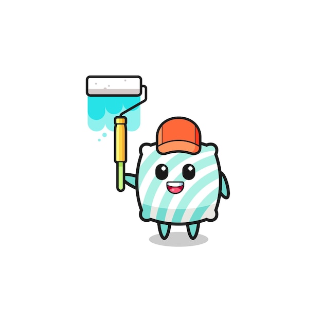 The pillow painter mascot with a paint roller , cute design