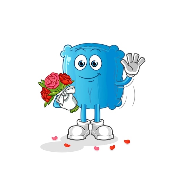 Pillow with bouquet mascot. cartoon vector