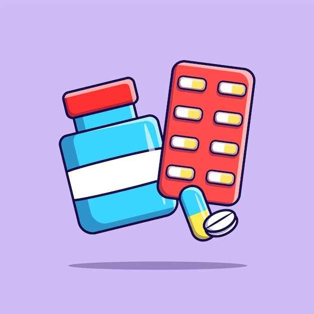 Pills bottle and tablet medicine vector, flat, illustration, icon, isolated