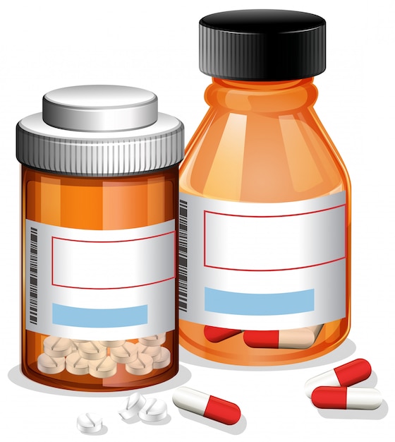 Vector pills and capsule on white background