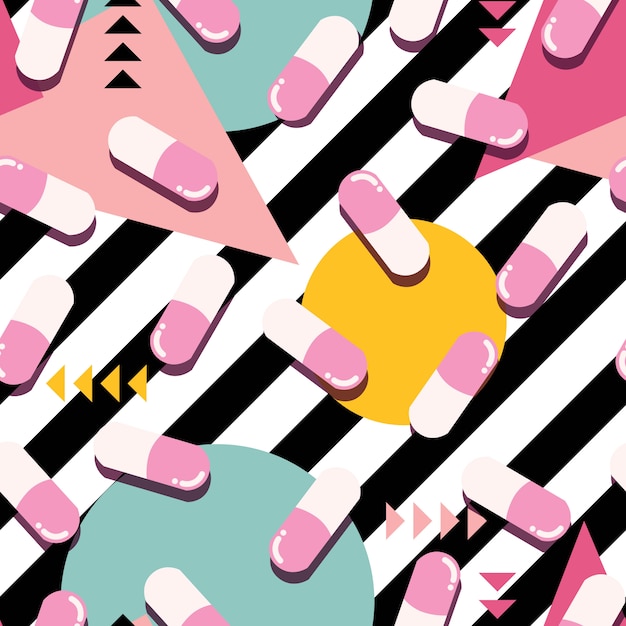 Vector pills and capsules seamless pattern