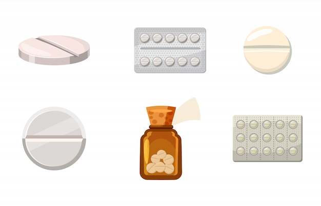 Pills set. Cartoon set of pills