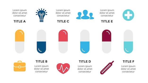Pills tablets medication vector infographic Medical presentation slide template Healthcare concept