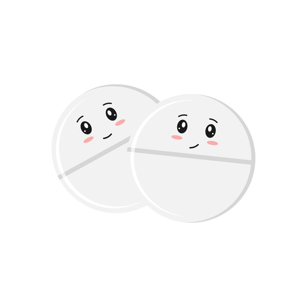 Pills on a white background medical pills with smileys kawaii style tablet symbol vector