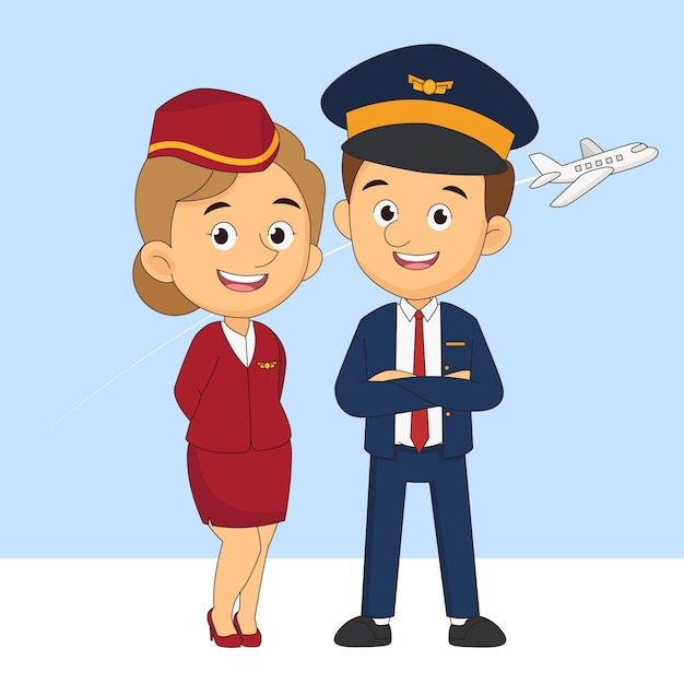 Piloot Capitan Flying Attendants stewardess karakter