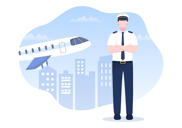 Vector pilot and air hostess cartoon illustration