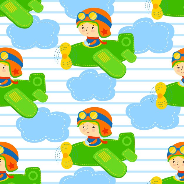 Pilot boy vector seamlles pattern