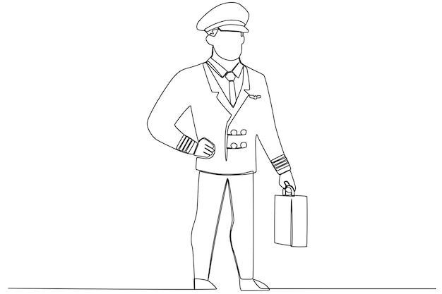 A pilot carrying a suitcase Pilot and plane oneline drawing