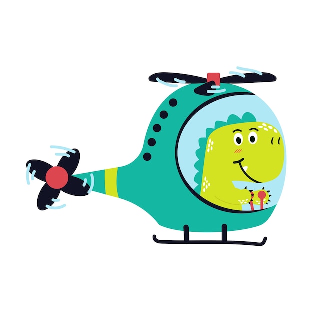 Pilot dinosaur flying Helicopter cartoon