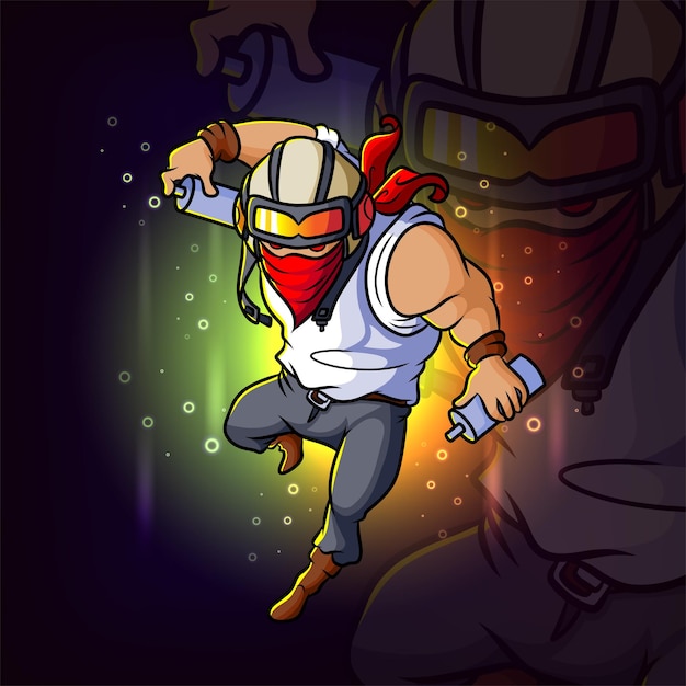 The pilot graffiti character esport mascot design of illustration